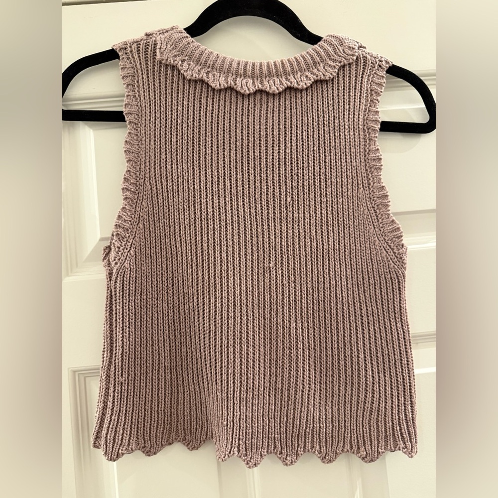 Mable Mauve Ruffle-Trim Sleeveless V-Neck Sweater - Picture 2 of 4